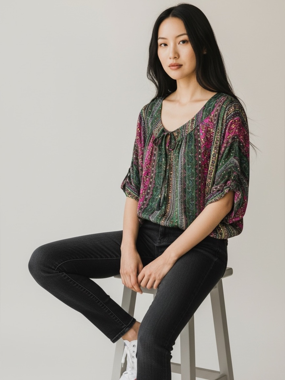 One Size Karma Highway Bohemian Red/Green/Yellow Blouse (sold at Anthropology)!